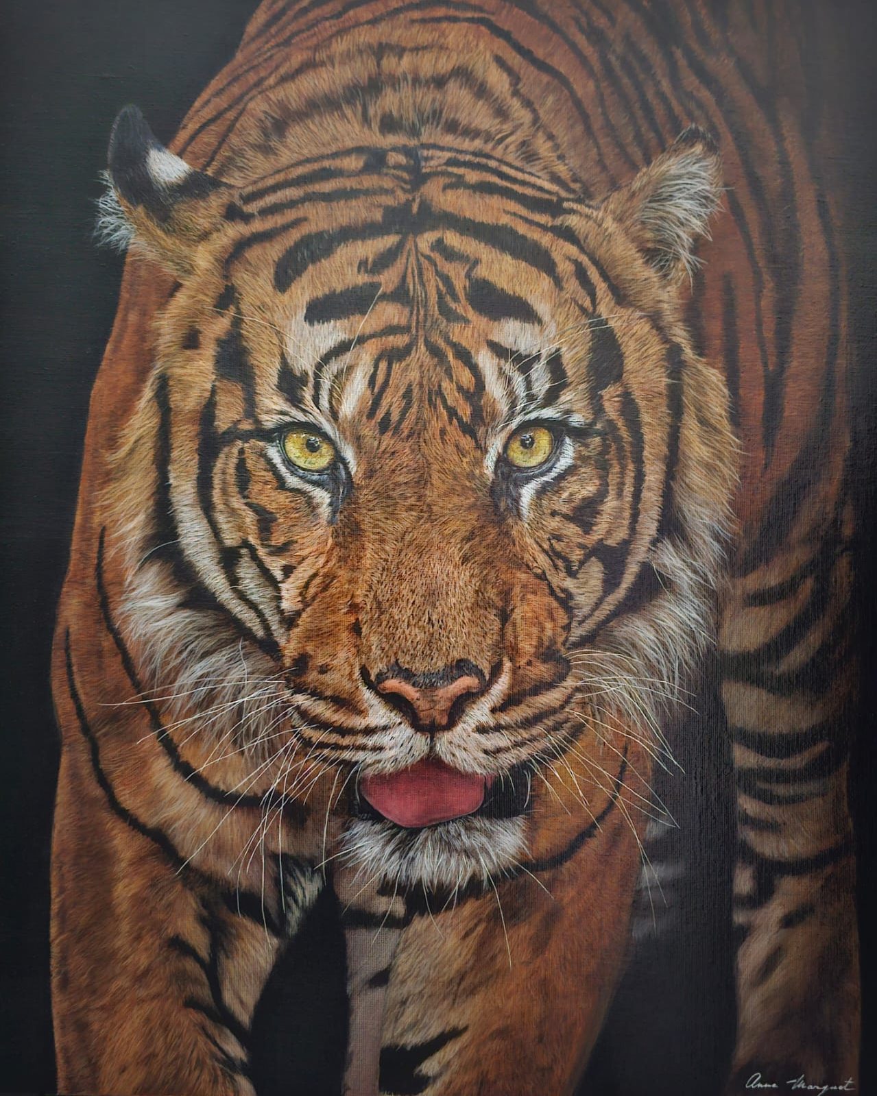 Bagh Garima – Le Tigre par Anne Marguet Portrait puissant d’un tigre peint à l’acrylique peint à l'acrylique