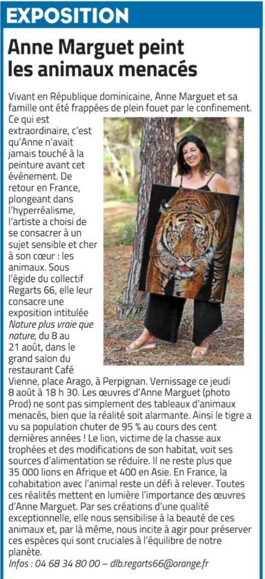 Article de presse sur l’exposition personnelle « Nature pour notre nature » d’Anne Marguet au Café Vienne à Perpignan
