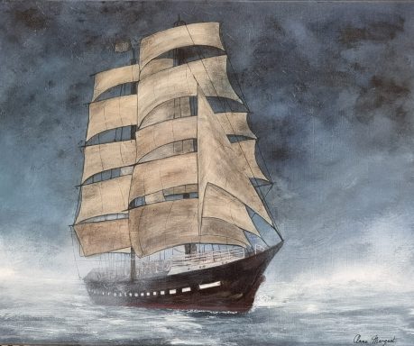 Marine d'un voilier perdu dans la brume