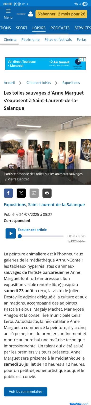 Article de presse et photo du vernissage de l'exposition de Anne MArguet
