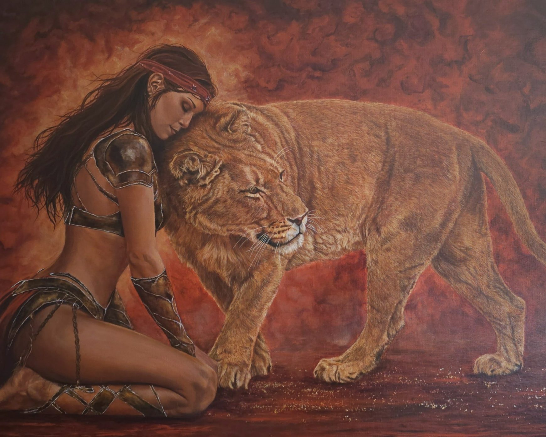 MEGIN- Lionne et force intérieure Lionne et femme, peinture animalière symbolique, force intérieure et énergie primitive