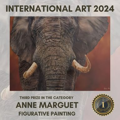 Éléphant figuratif, prix troisième place, exposition internationale art 2024 par Anne Marguet.