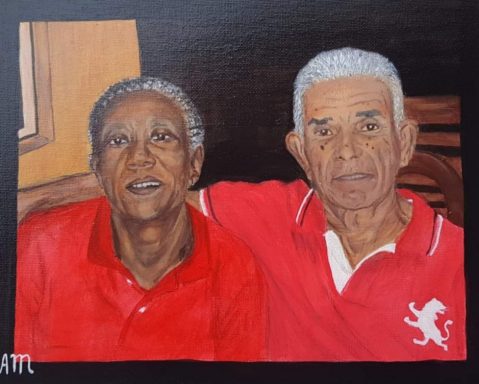 Portrait acrylique d’un couple aux regards expressifs